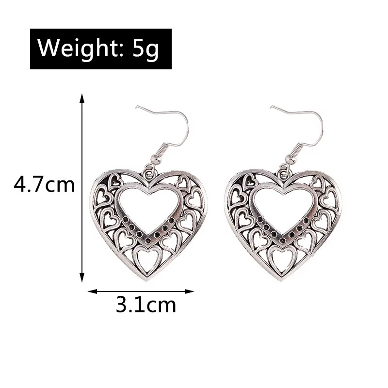 Vintage Ethnic Heart Dangle Earrings Love Charm Boho Jewelry Gift for Women Girl