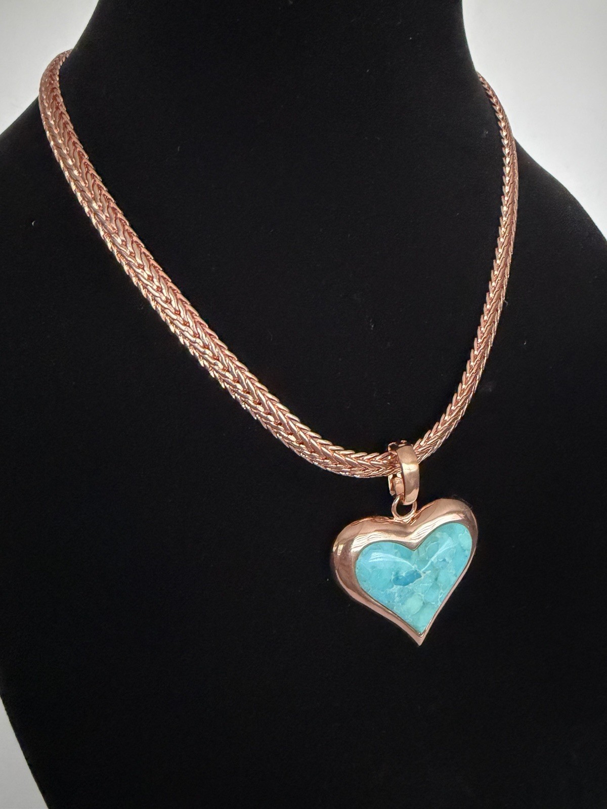 TIMNA COLLECTION Turquoise Heart Copper Enhancer with Copper Wheat Chain 18″