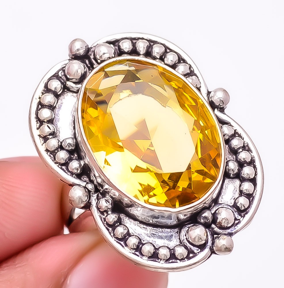 Aaa+++ Citrine Gemstone 925 Silver Plated Jewelry Ring s.7 F2584
