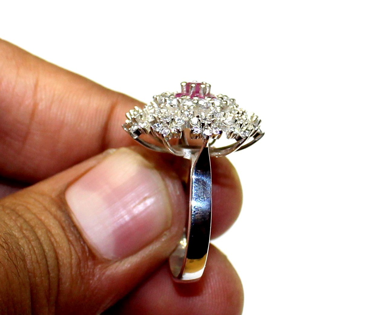 Burmese Ruby Sterling Silver Ring, Natural Gemstone Unique Engagement Jewelry
