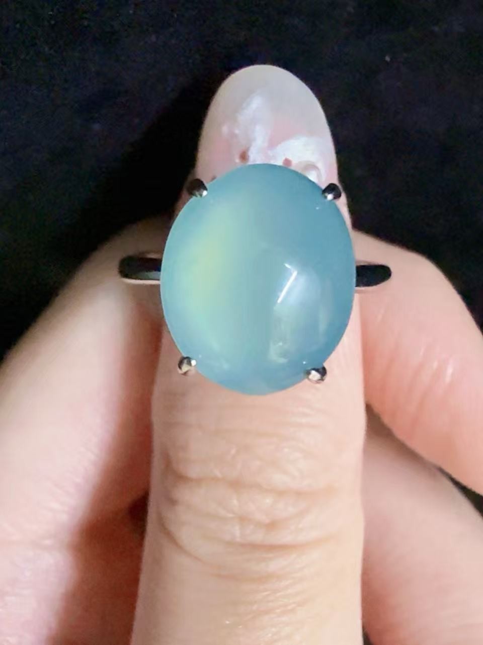 Top Natural sky blue jadeite ring