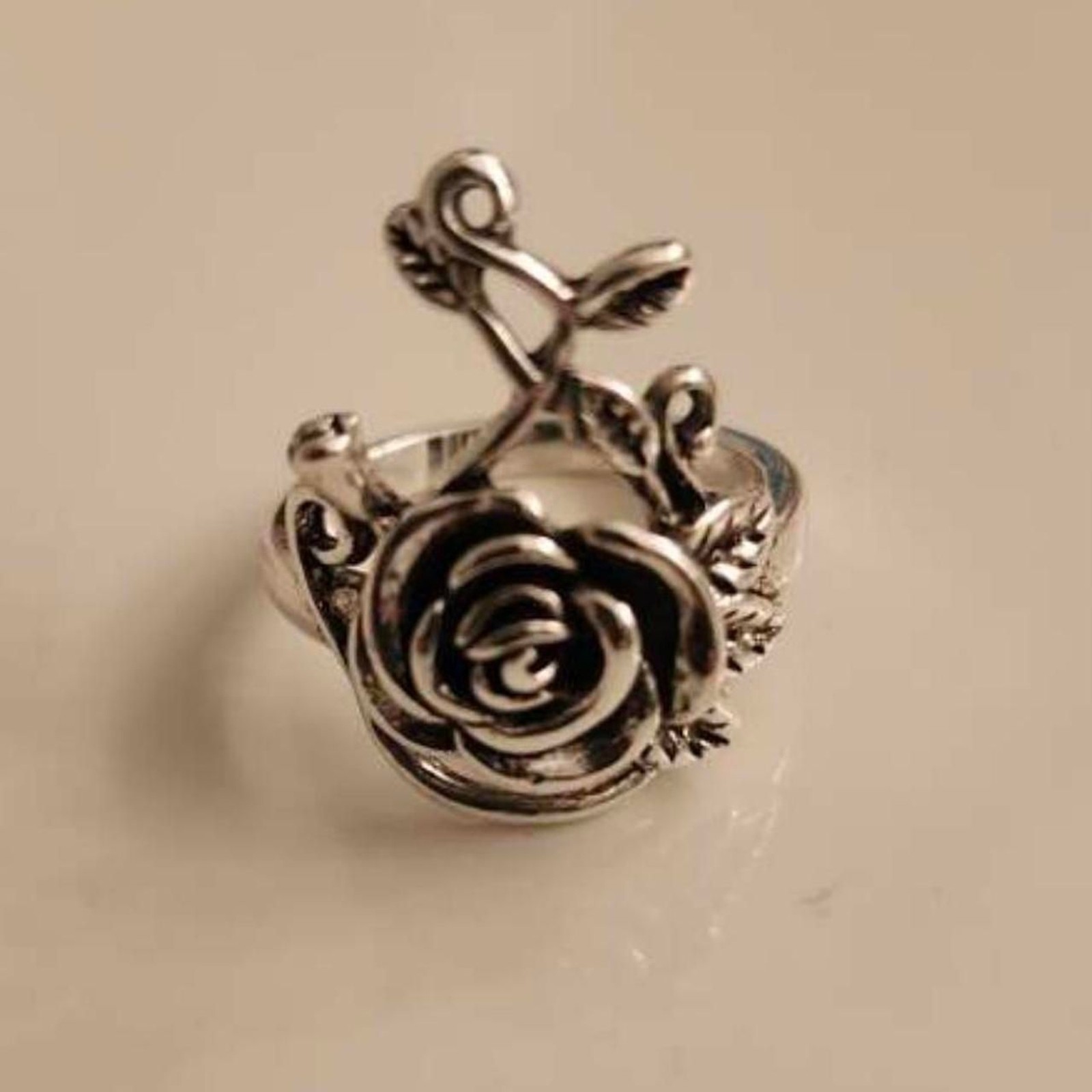 beautiful whimsygoth rose silver ring