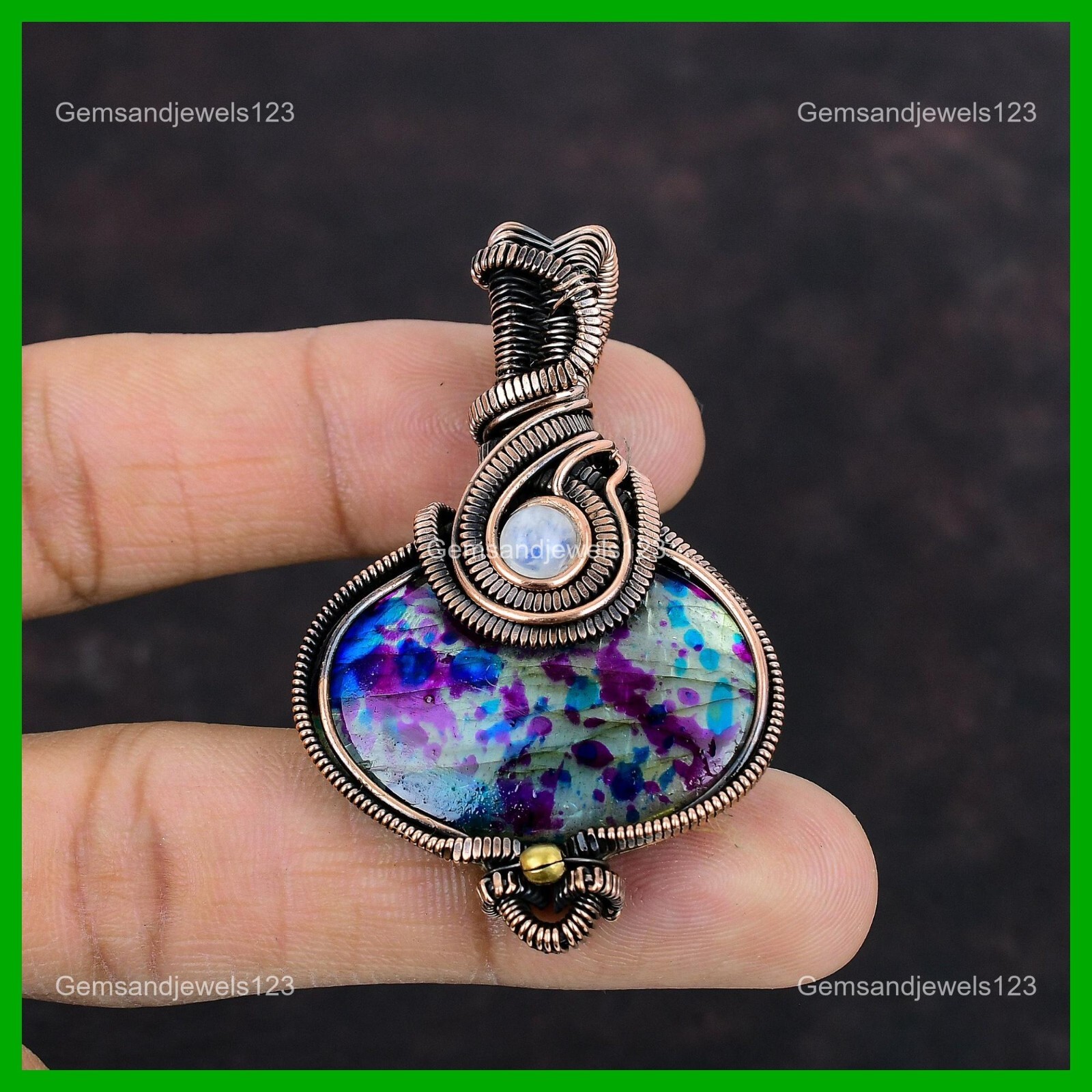 Oval Natural Multi Fire Labradorite Rainbow Moonstone New Pendant Jewelry Copper