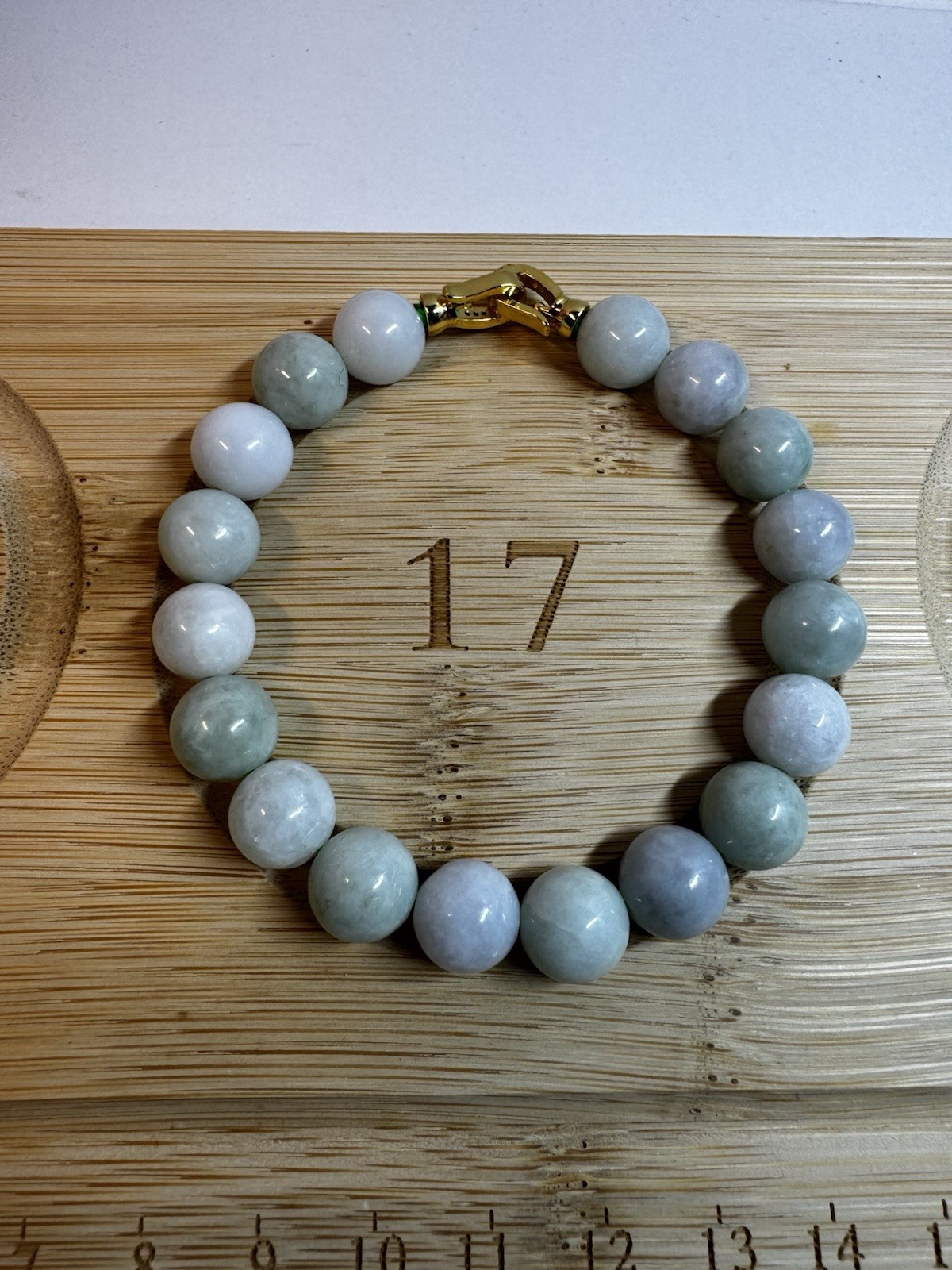 jade jadeite 10cm beaded bracelet 7” 18k gold plated clasp new in box free ship
