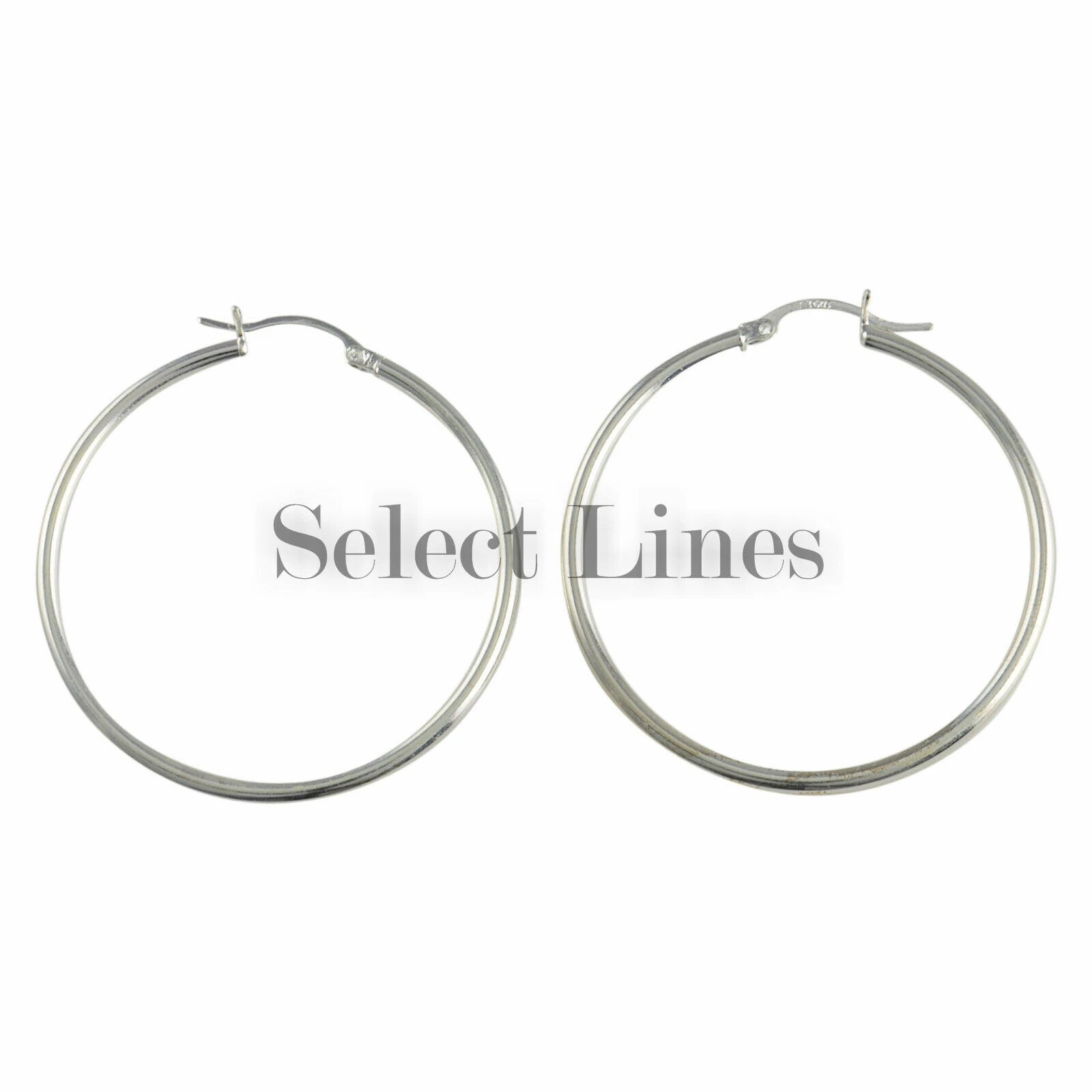 Sterling Silver 2mm x 40mm Polished Hinged Hoop Earrings Round Hollow Tube .925