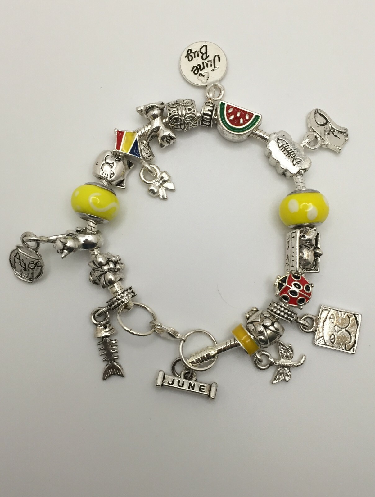 RARE Willabee and Ward Ladybug Dragonfly Kitten Kitty Cat Animal Charm Bracelet