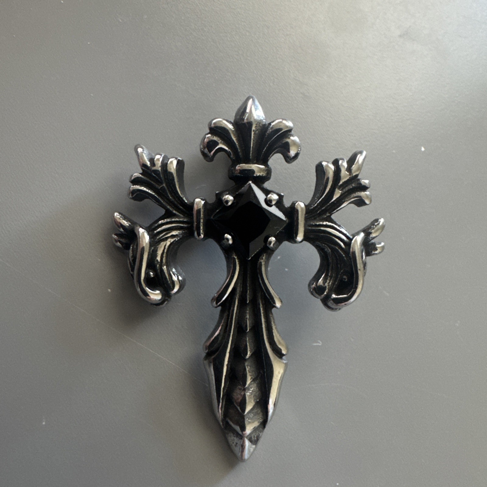 Stainless Steel Cross Pendant 24” Chain Viking Vintage Look Gift Cubic Zirconia
