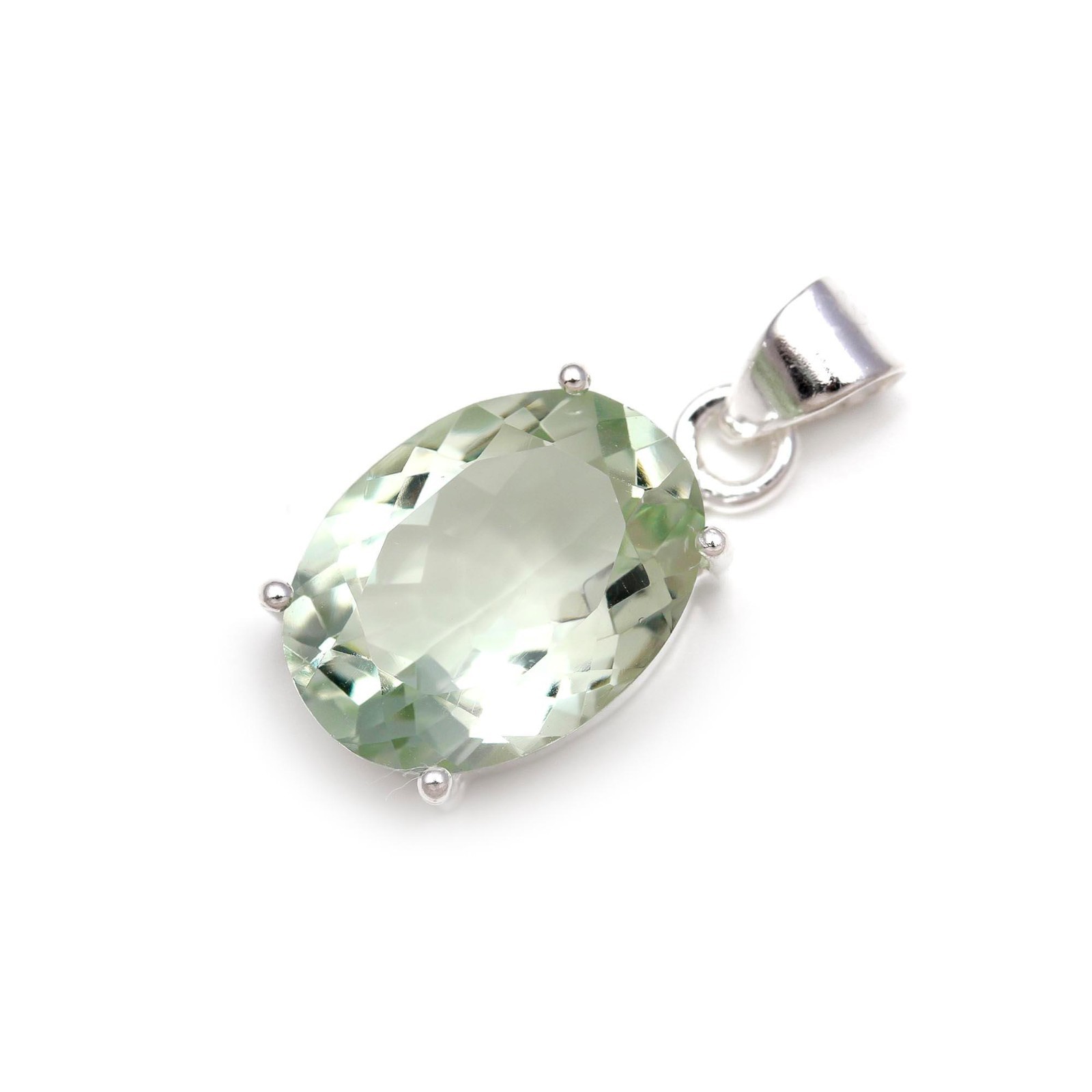 100% Natural Green Amethyst Oval Pendant 925 Sterling Silver Minimalist Jewelry