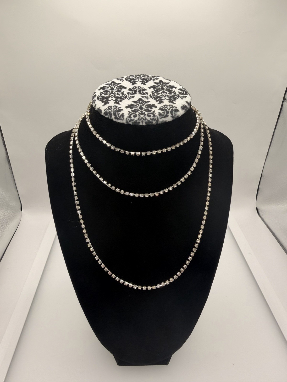 Vintage 18K GP Rhinestone Crystal Wrap Necklace 42” Signed Sparkling Statement