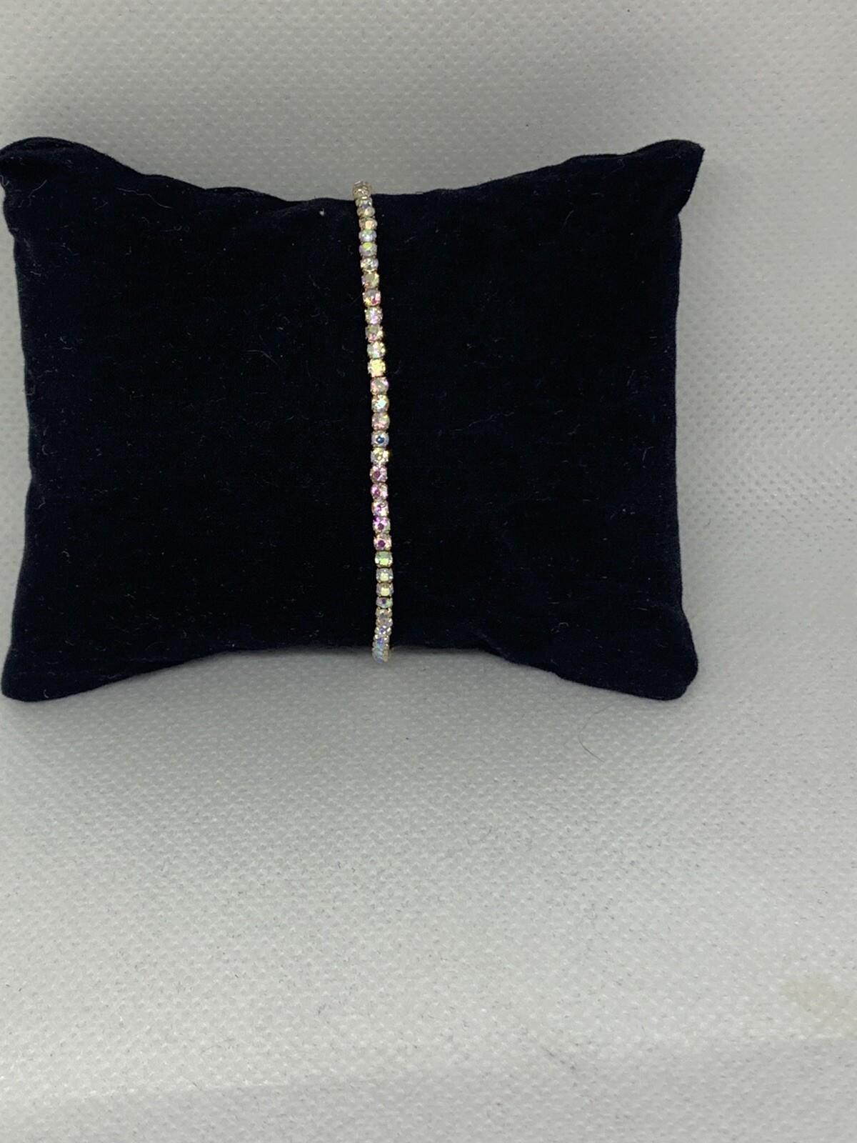 Iridescent Light Aurora Borealis Gold Rhinestone Single Row Tennis Bracelet NWT