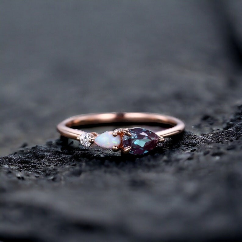Vintage Alexandrite Opal Engagement Ring 14k Rose Gold Ring Promise Ring