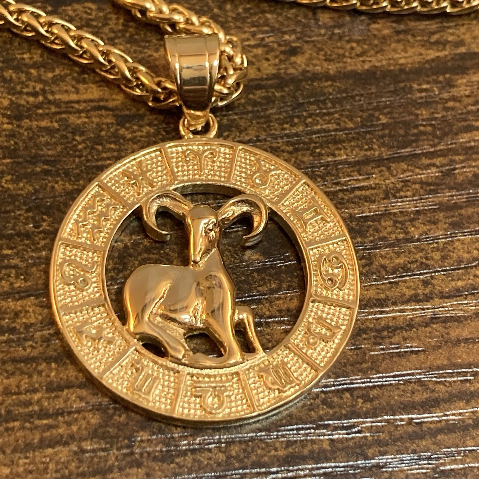 Florideco Aries Astrological Zodiac Symbol Necklace Gold Tone 23.5in Chain