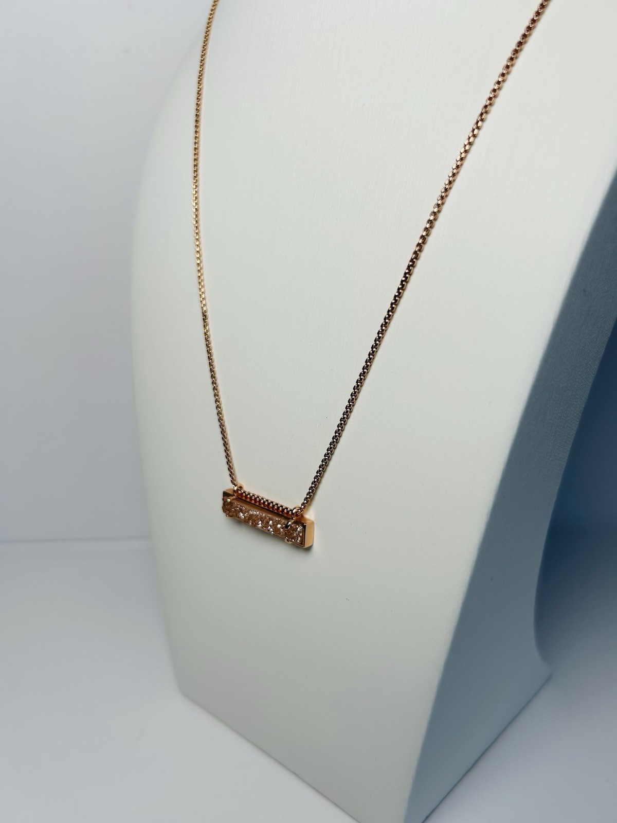 Kendra Scott Leanor Bar Necklace Rose Gold Sand Drusy Quartz Adjustable Delicate