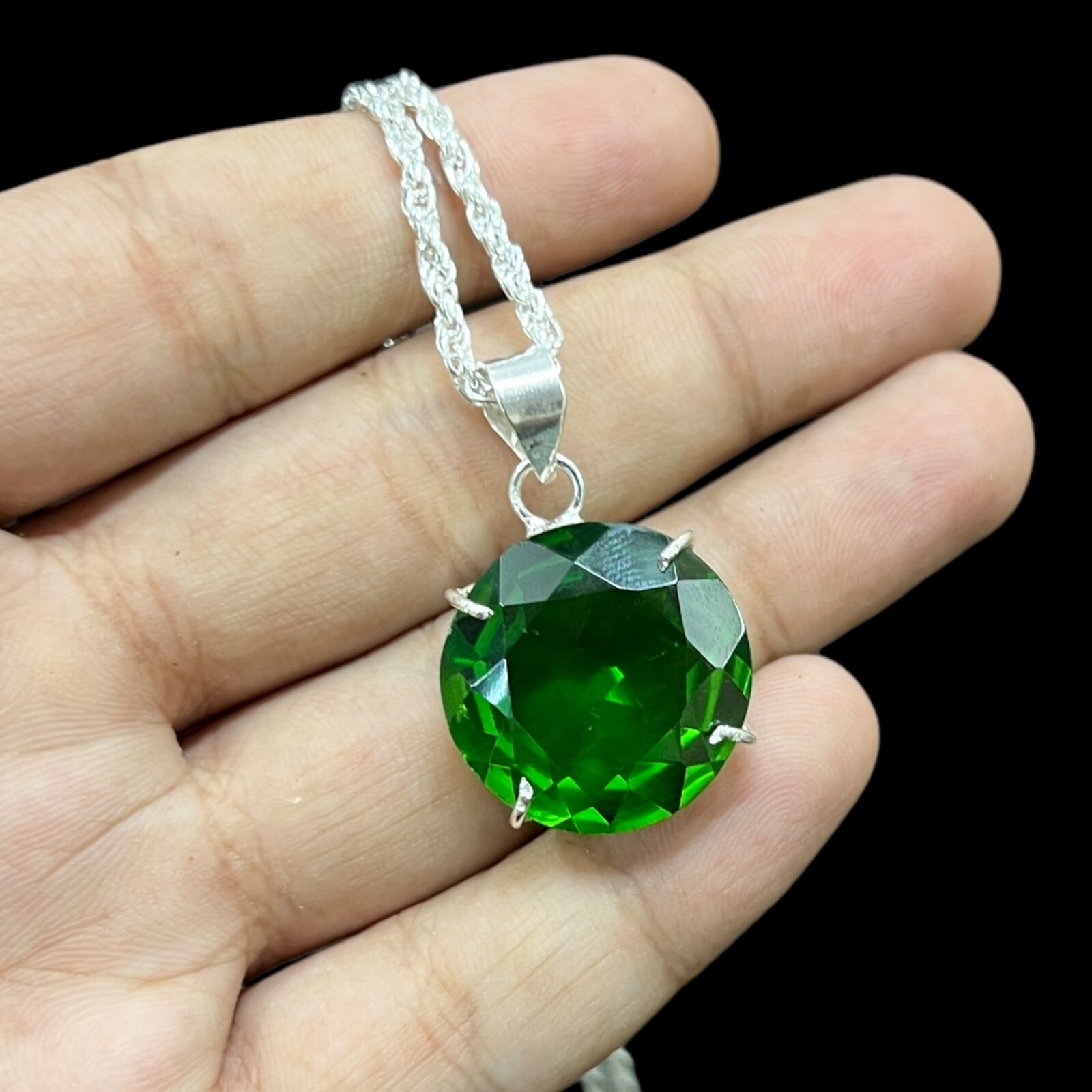 Green Quartz 925 Silver Plated Handmade necklace Set of 10.5″