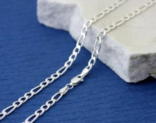 LARGE CROSS CRUCIFIX pendant plated 925 STERLING SILVER 24″ FIGARO 2MM chain men