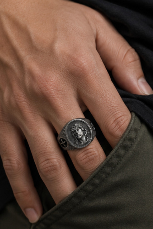 Jesus Christ Cross Ring Men’s Christian Religious Signet Faith Jewelry Gift