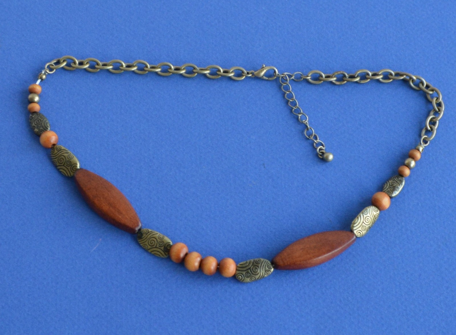 Jewelry-247/Necklace and Earrings-Z Designs Brown Wood Beads & Gold tone Metal