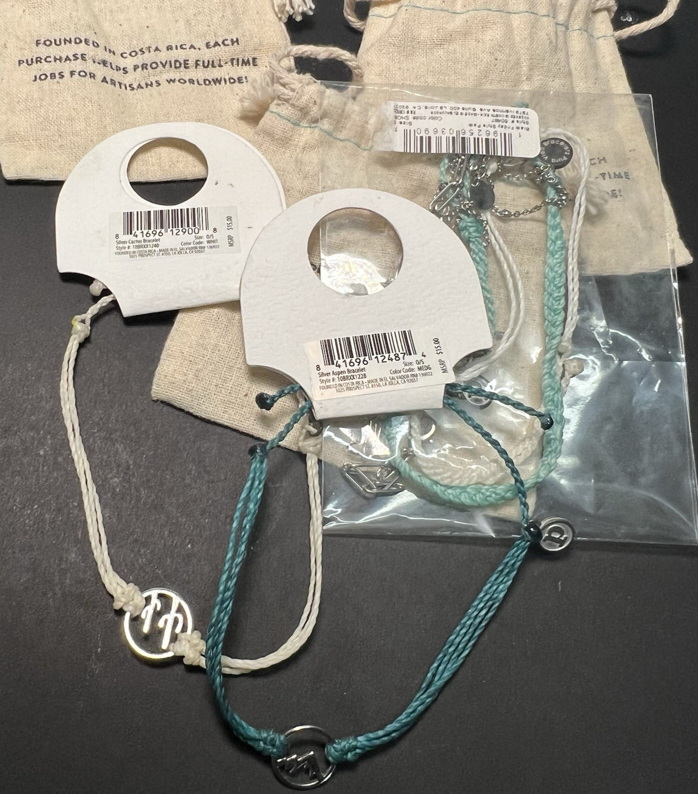 3 Pura Vida Bracelet Cactus Mountain Wave New Style Pack Silver Aqua Blue Lot