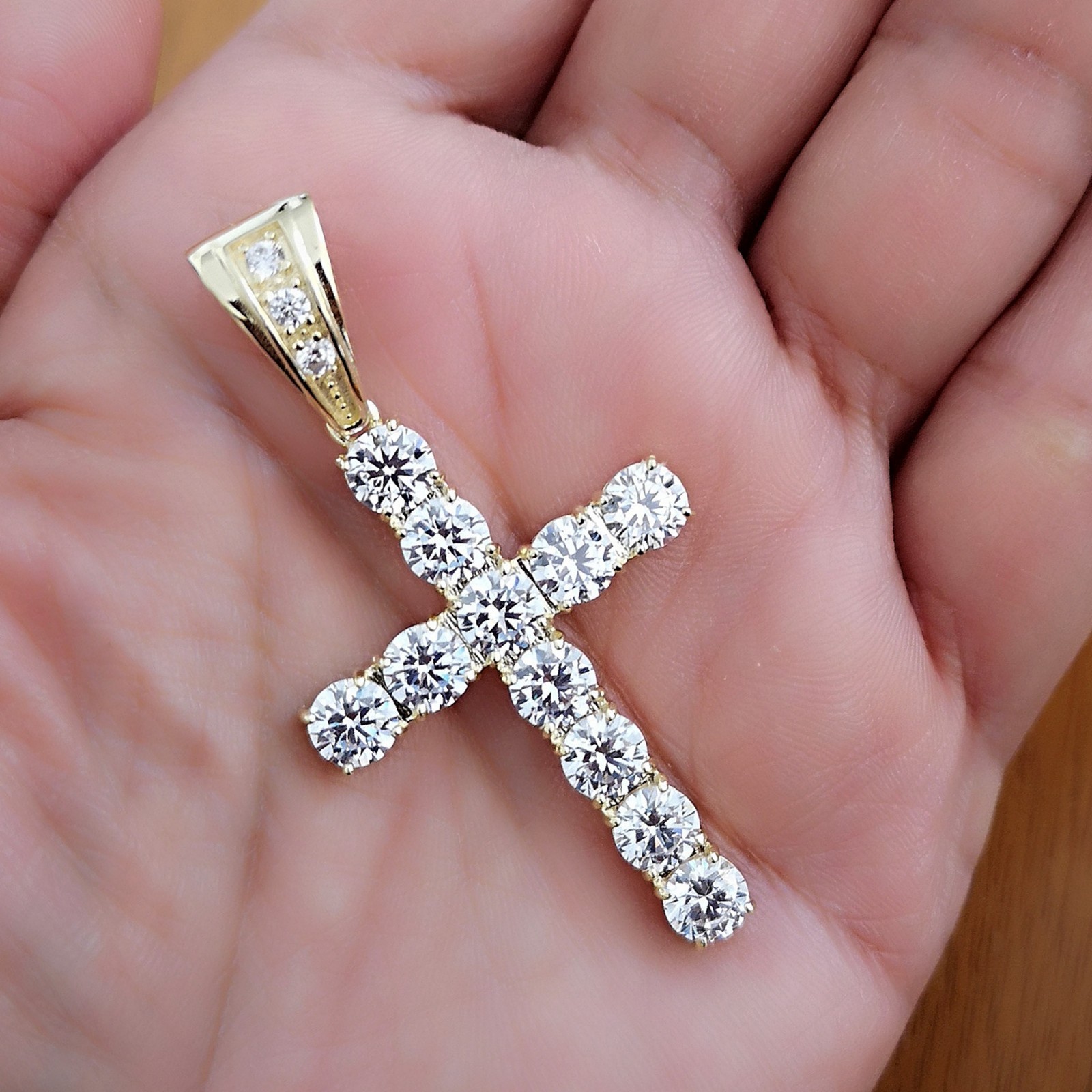 10 Ct Cross Pendant Necklace Simulated Diamond in 14K Yellow Gold-Plated Silver