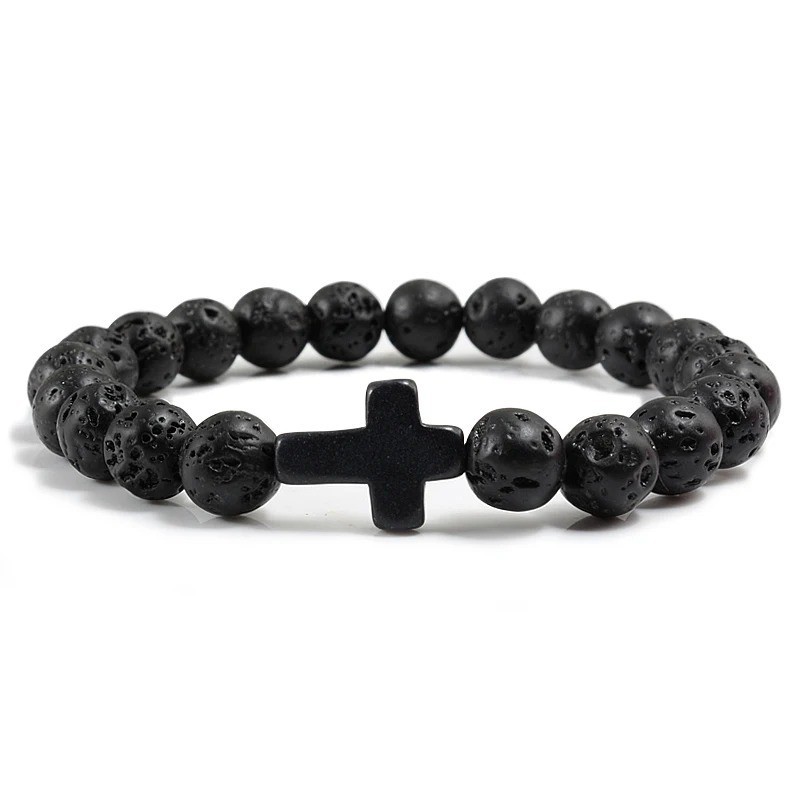Cross Beaded Bracelet Natural Stone Handmade Men Women Prayer Gift