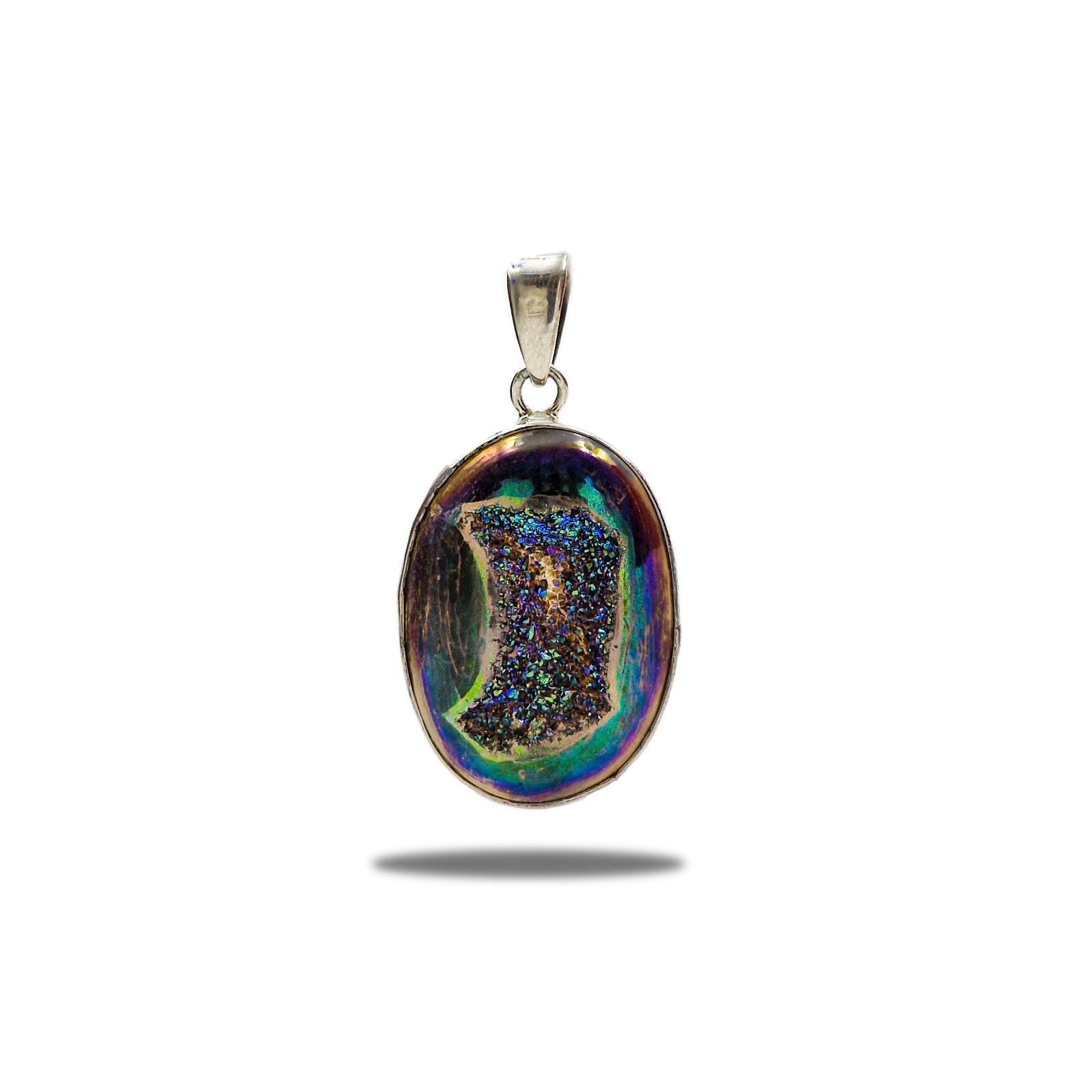 Titanium Druzy Pendant 925 Sterling Silver Purple Quartz Handmade Jewelry