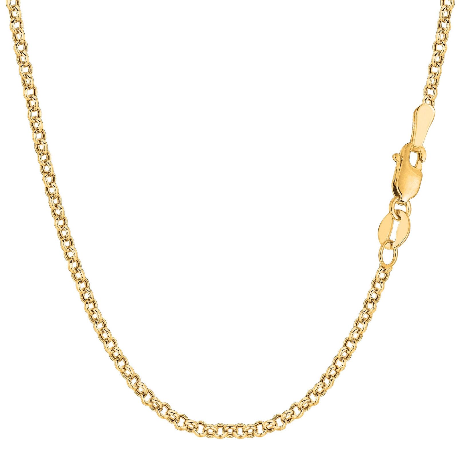 14k Yellow Real Gold Round Rolo Link Chain Necklace, 2.3mm, 20″