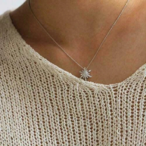1.00Ct Round Simulated Diamond Snowflake Pendant 18″Chain 14k White Gold Plated