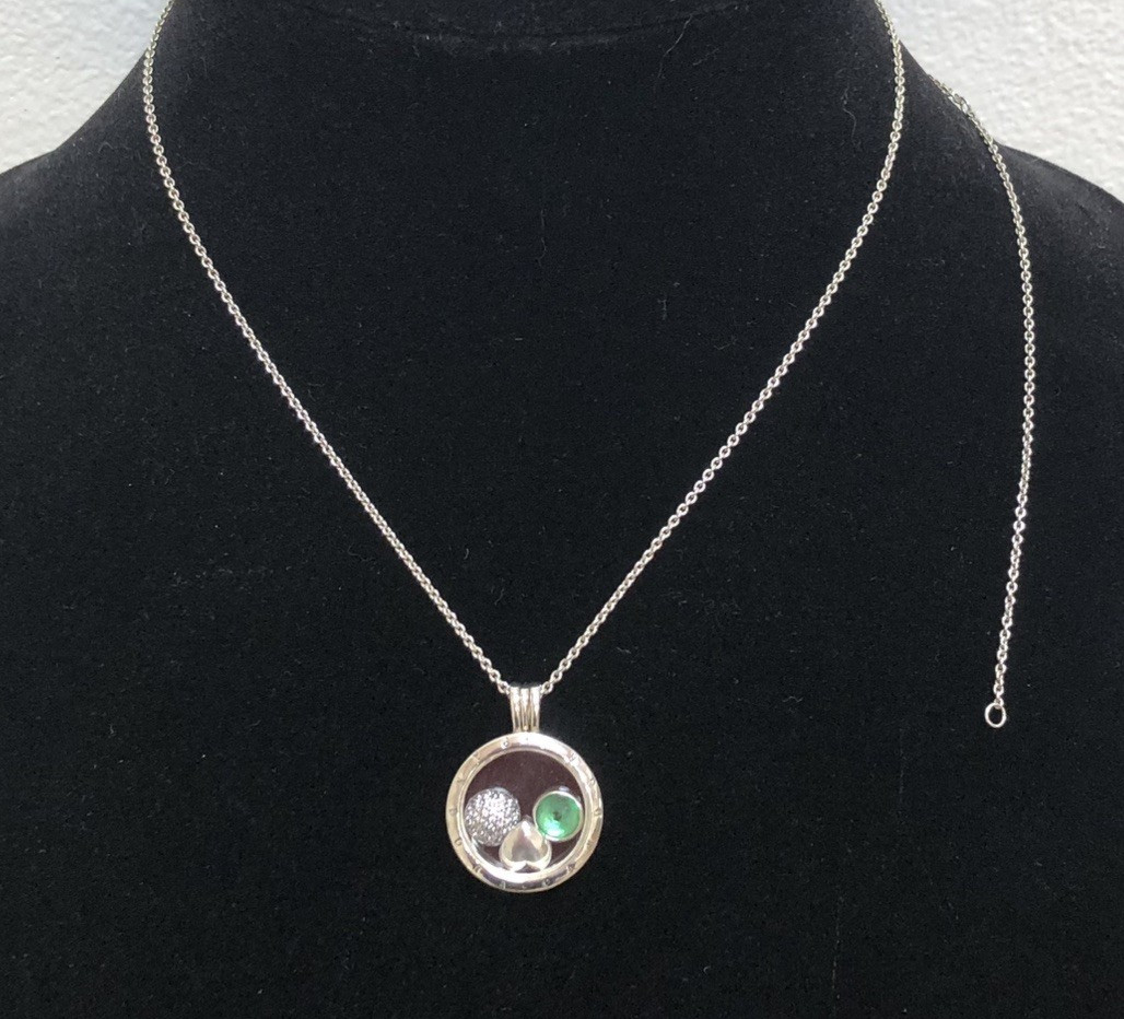 Authentic PANDORA Crystal Glass Locket, 3 Charms & 23.6″ Adjustable Necklace