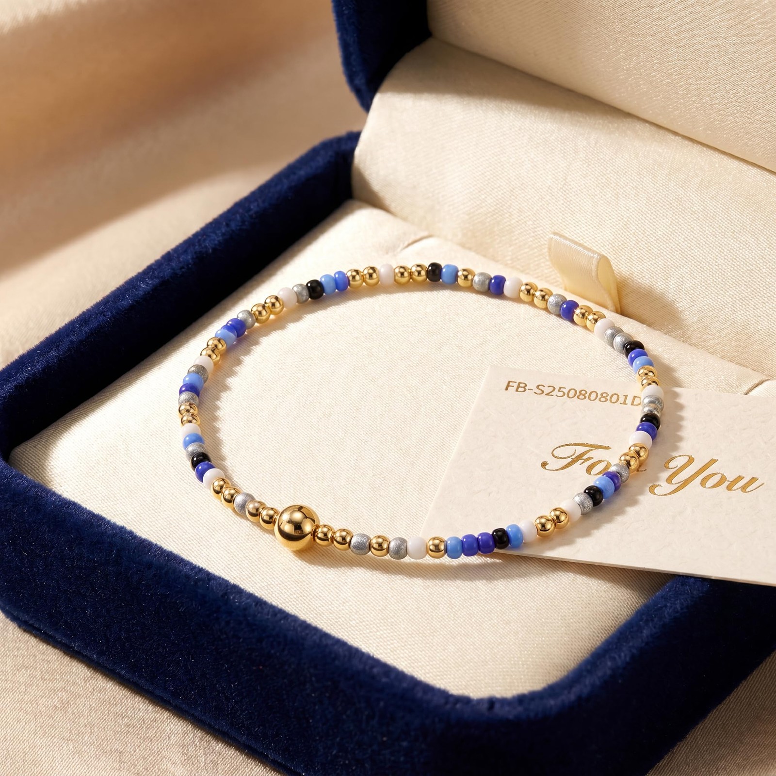 Royal Blue Seed Beaded Stack Bracelets Set for Women,Small Boho 4Pcs Colorful…