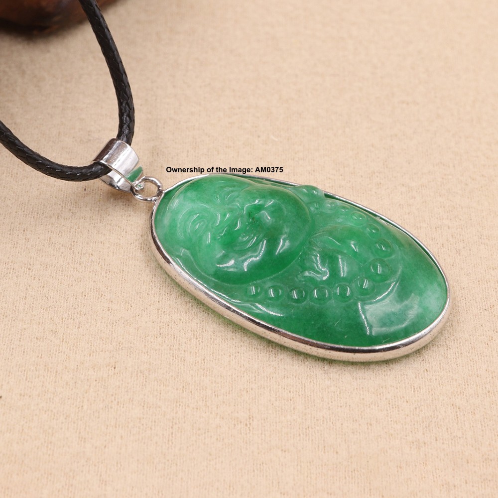 White Alloy Heating Jade Pendant For Women Men Green Buddha Lucky Pendant
