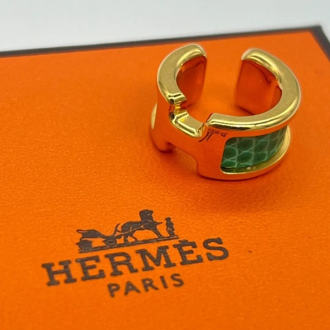 HERMES Olympe Ear Cuff Gold x Green GP with Box