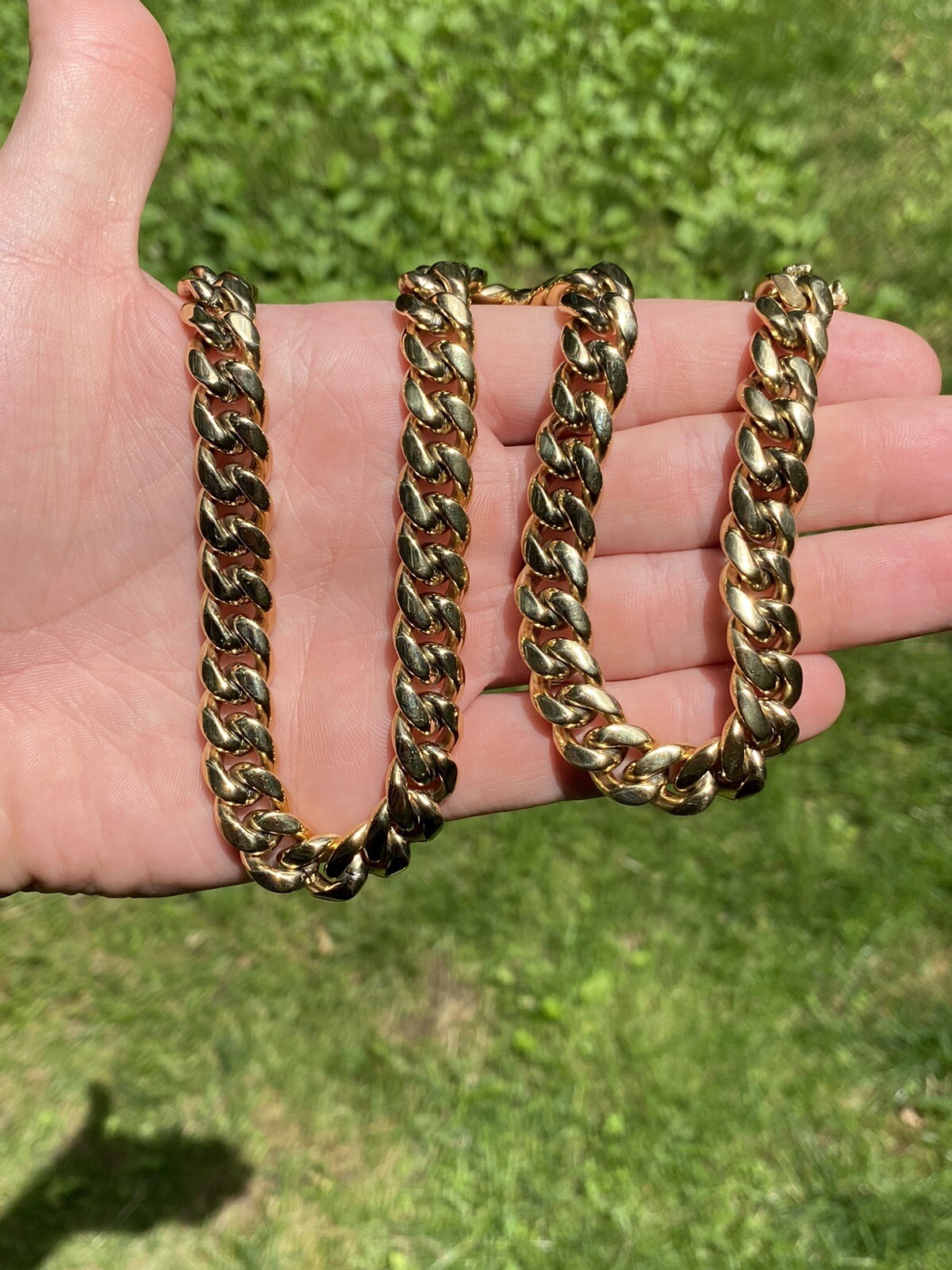 Real Solid 14K Gold Over Stainless Steel Miami Cuban Link Chain Necklace Choker