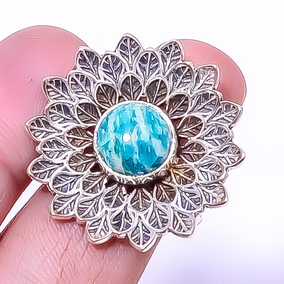 Amazonite – Colorado Mines 925 Sterling Silver Bali Flower Ring s.9 T56 A364