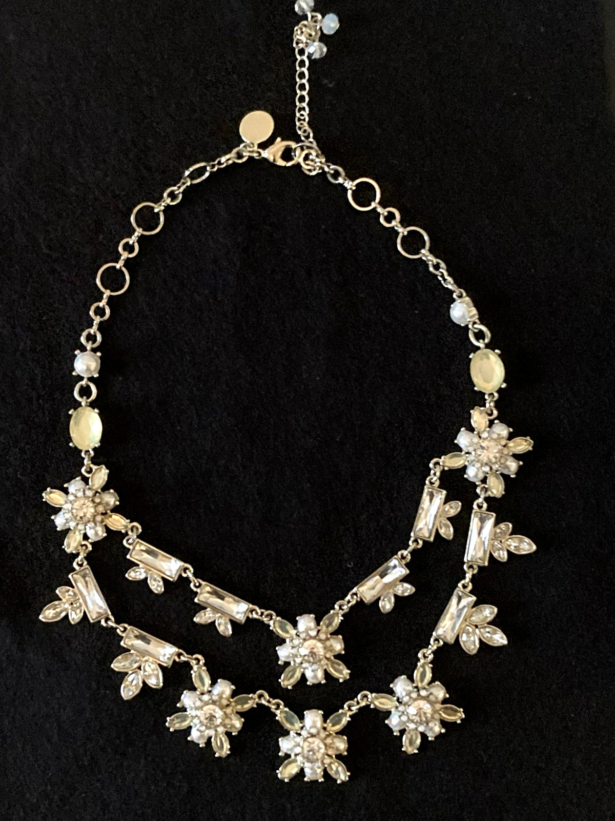 Clear Rhinestone Flower Bib Statement Collar Necklace