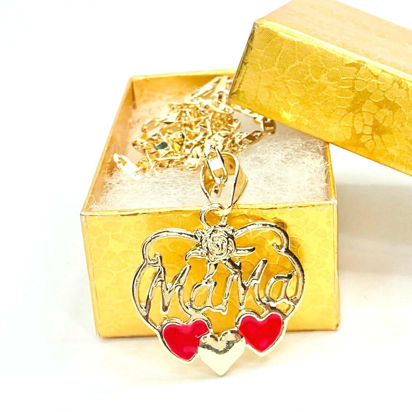 14k Gold Plated “Mama” Necklace Heart Pendant Cadena Corazon “Mama” 22in