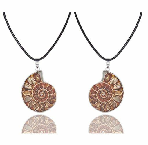 Joan Nunu 2 Pack Natural Ammonite Fossil Pendant Necklaces Spiral Shell Snail