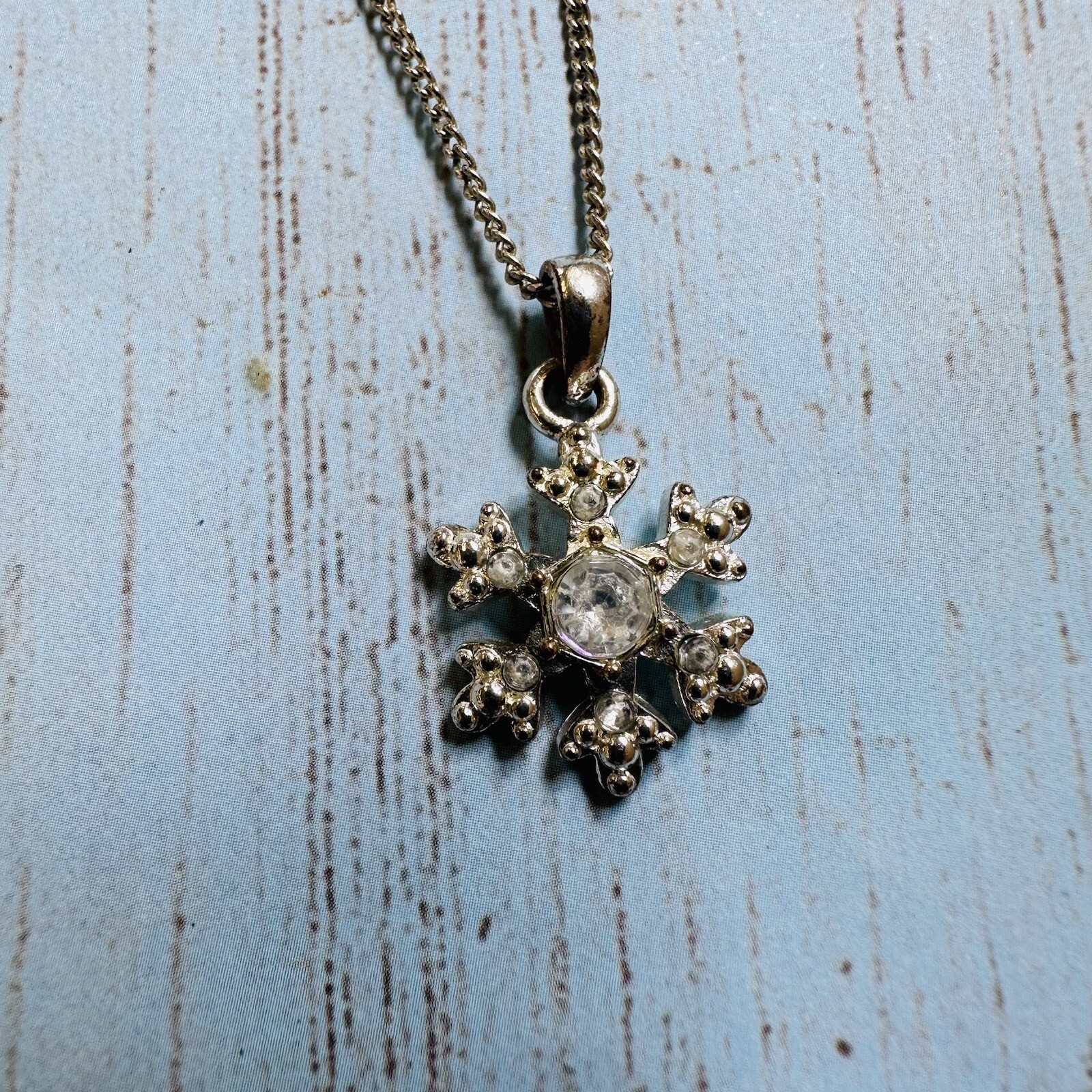 Christopher Radko Silver Crystal Snowflake Necklace Flaw