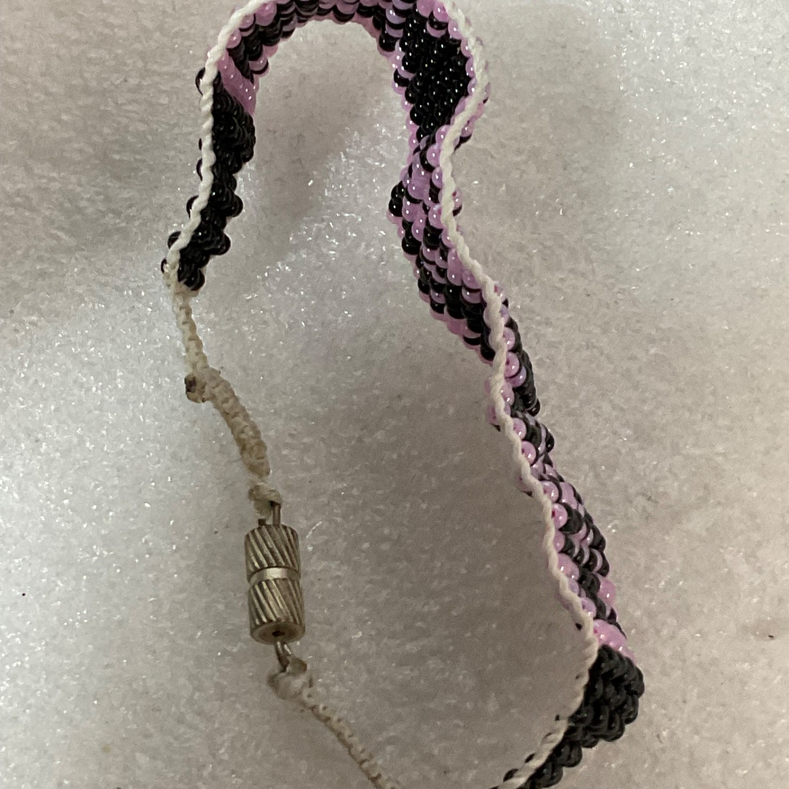 7.25in Beaded Bracelet Black Pink Handmade Tribal Pattern Jewelry