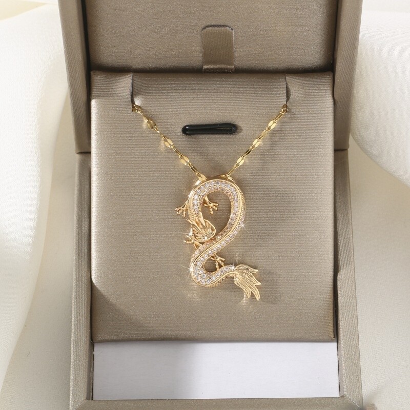 Women’s Fashion Jewelry Cubic Zircon Gold Dragon Pendant Necklace 480
