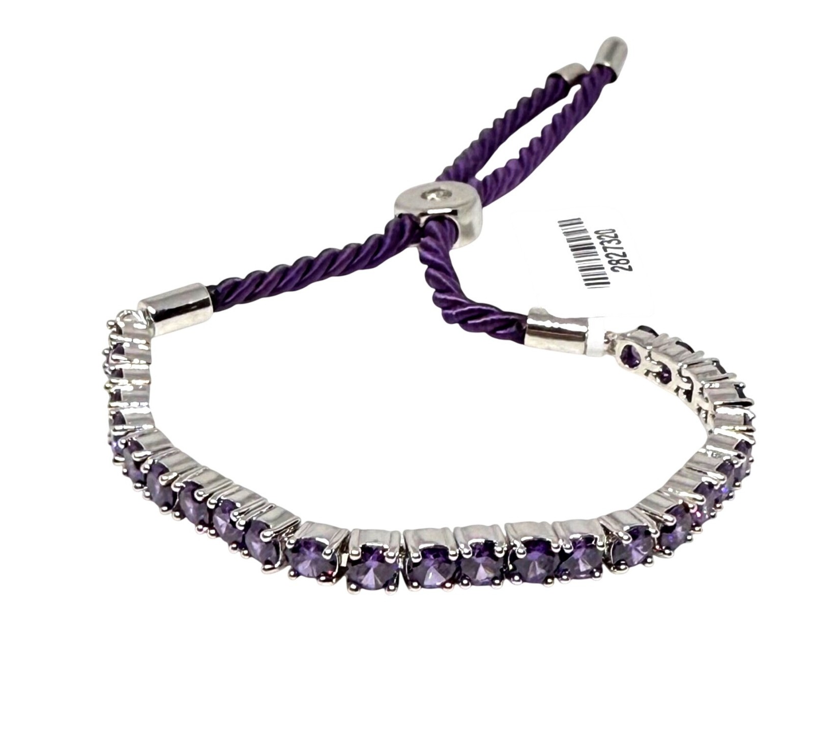 Silver Plated Chain Purple Crystals Bracelet Adjustable Slider Chain
