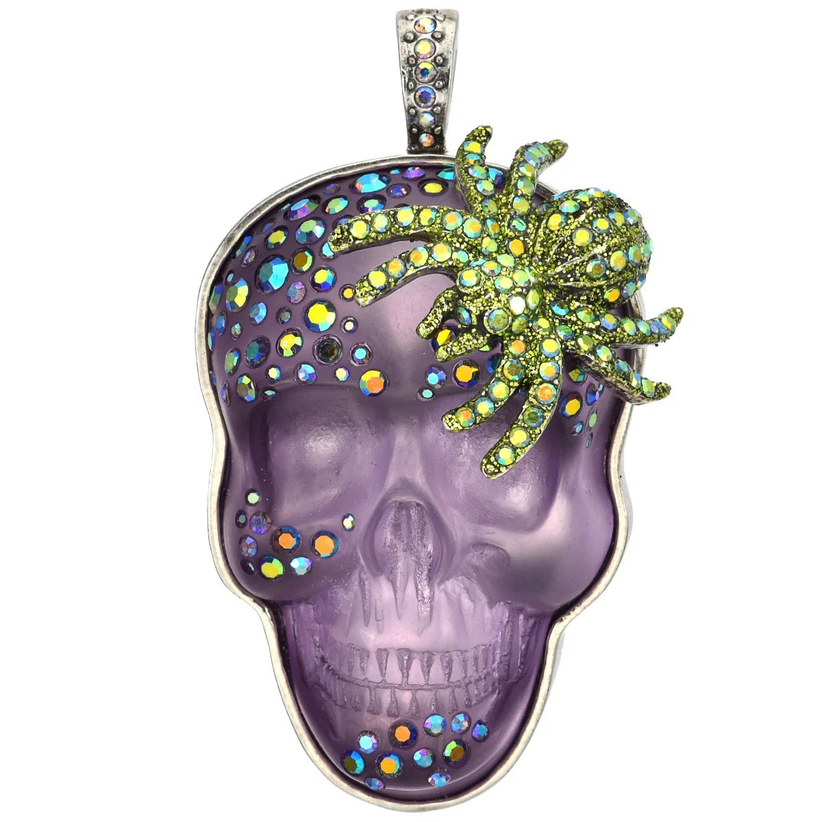 Kirks Folly Crystal Skull Night Crawler Fold Over Pendant w/ necklace silver ox