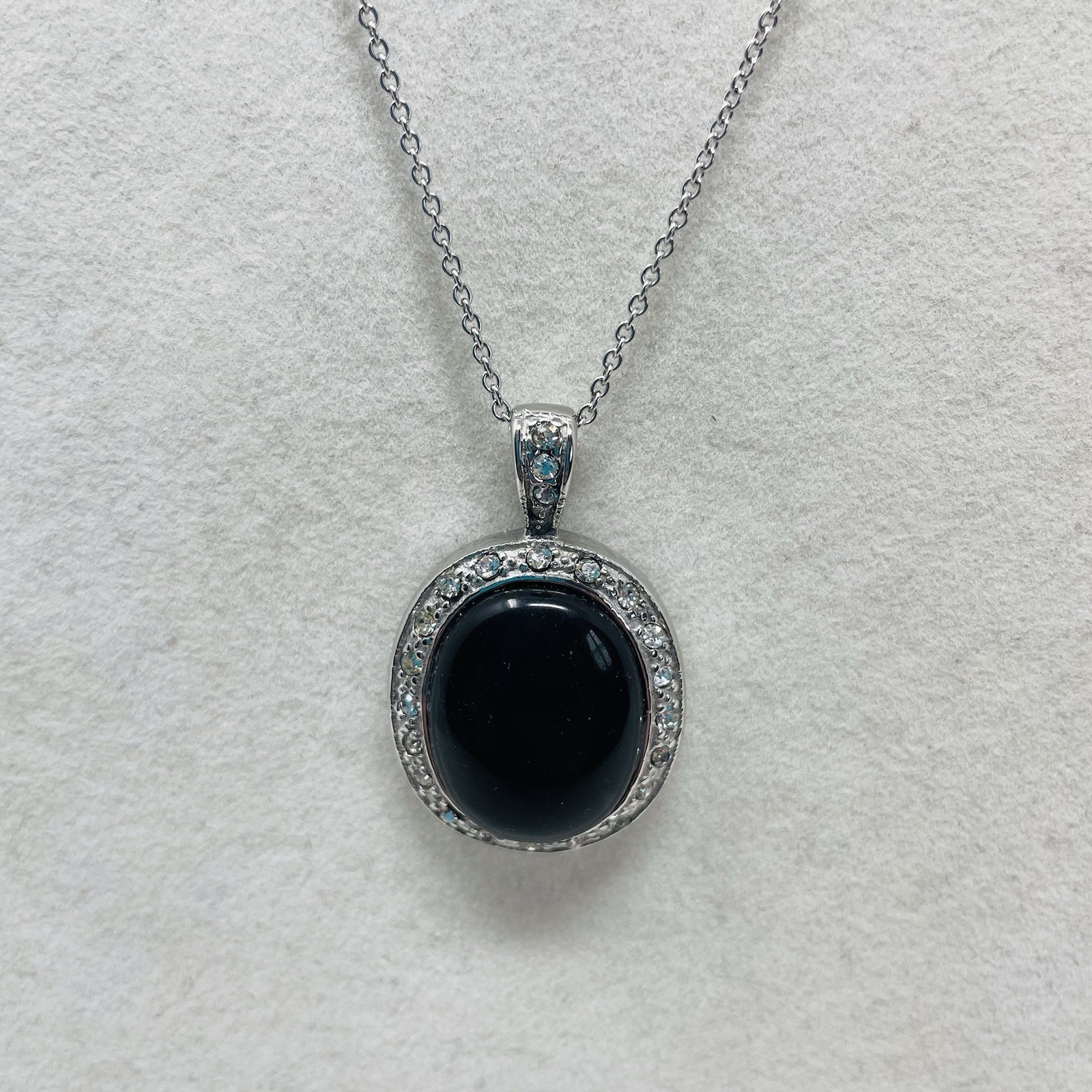 Shop LC Black Onyx/White Austrian Crystal Oval Pendant in Stainless Steel 5232