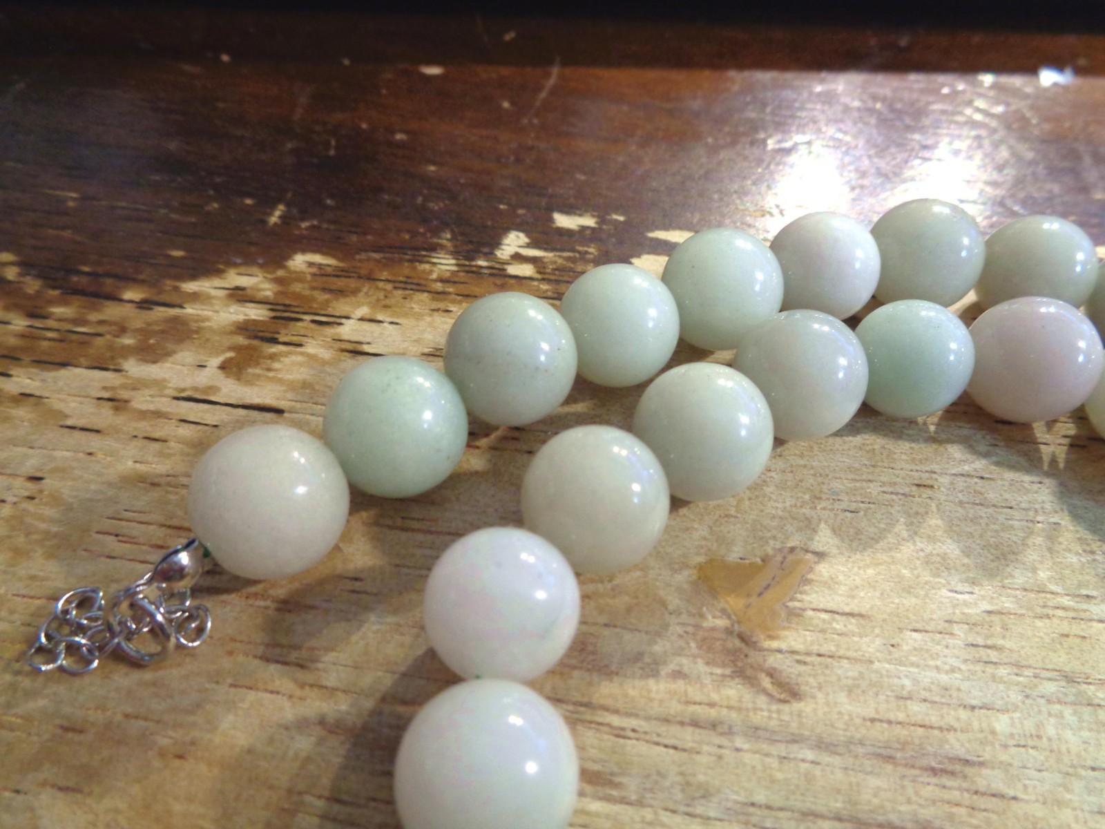 12.5MM MIXED CELADON GREEN LAVENDER JADE JADEITE ROUND BEAD NECKLACE 18-19.5″