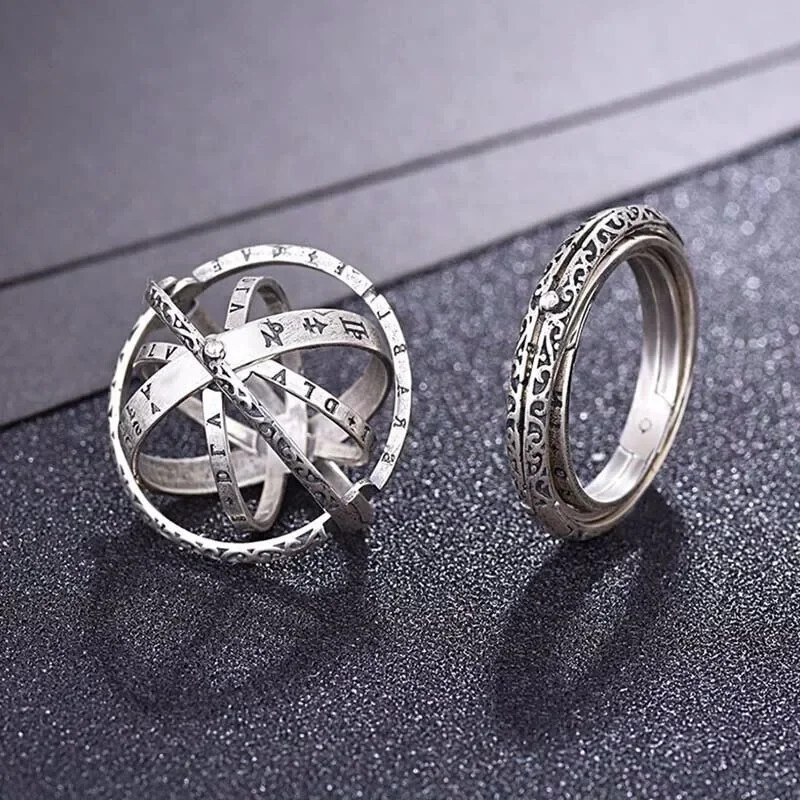 Astronomical Ball Ring Rotating Sphere Cosmic Design Statement Band Rings