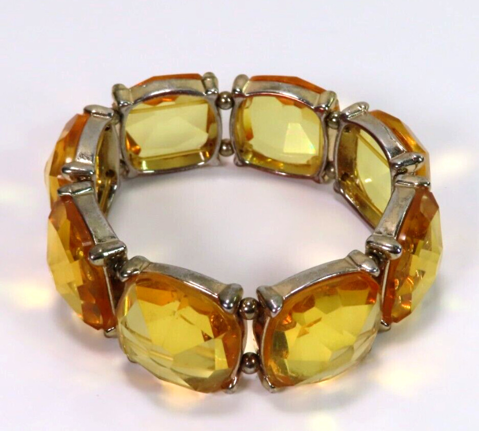 Chunky Elastic Silver Tone with Yellow Faceted Faux Jewels