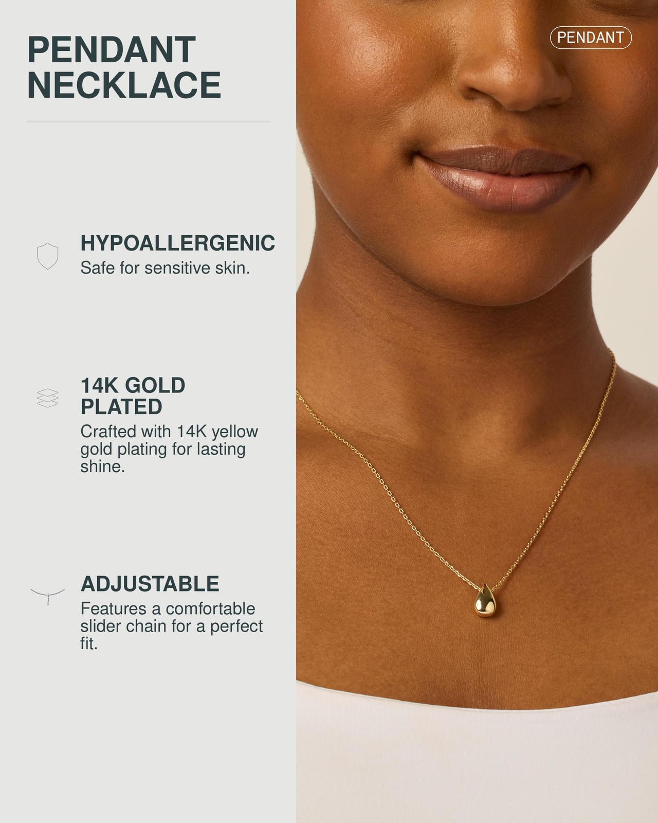 PAVOI Dainty Pendant Necklace for Women, 14K Gold 19 Inches, Yellow