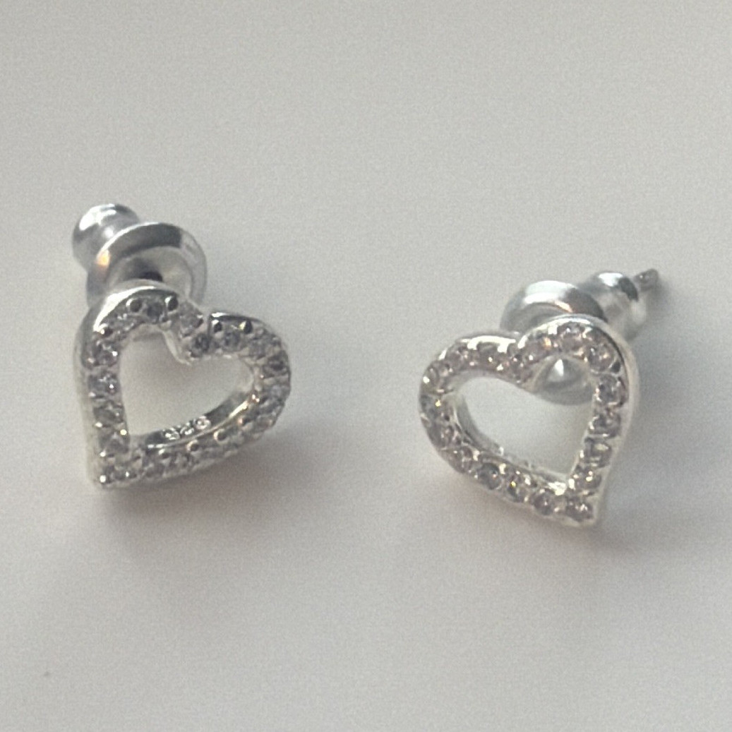 925 Sterling Silver Heart Stud Earrings Petite Minimalist 0.85g TW
