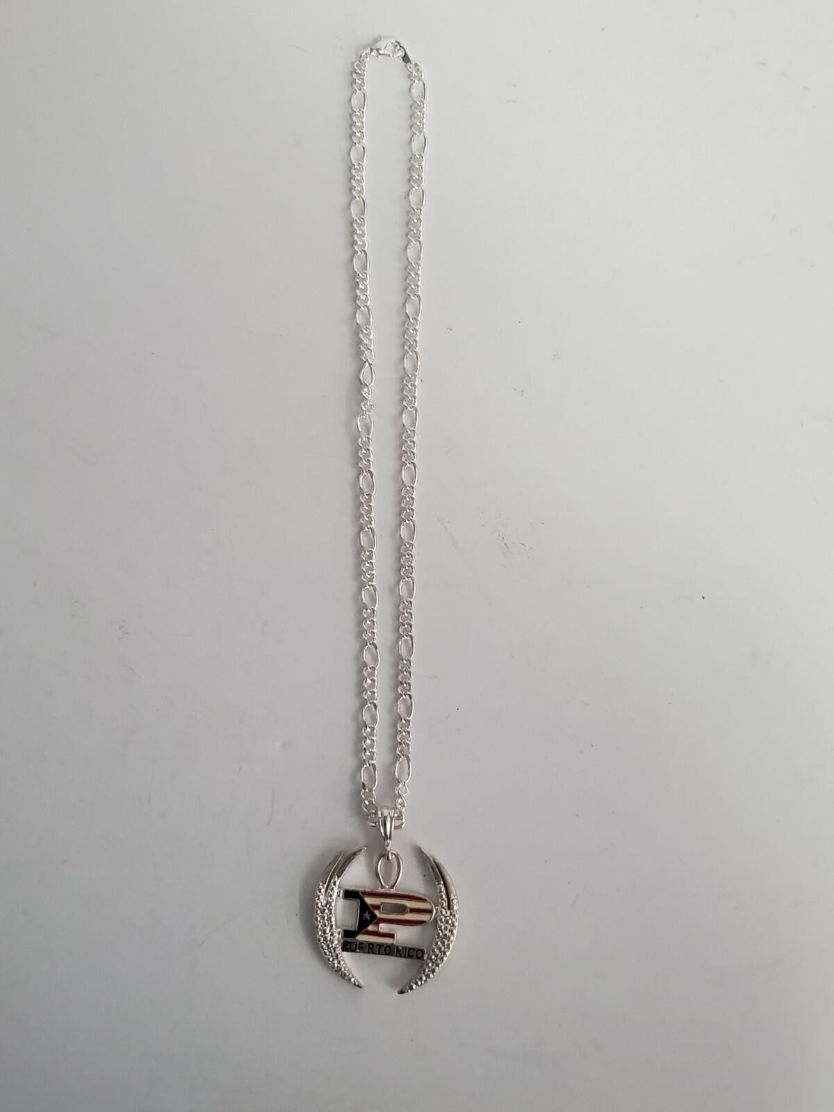 Puerto Rico PR Necklace Puerto Rican Flag Pendant Silver Tone Chain Boricua