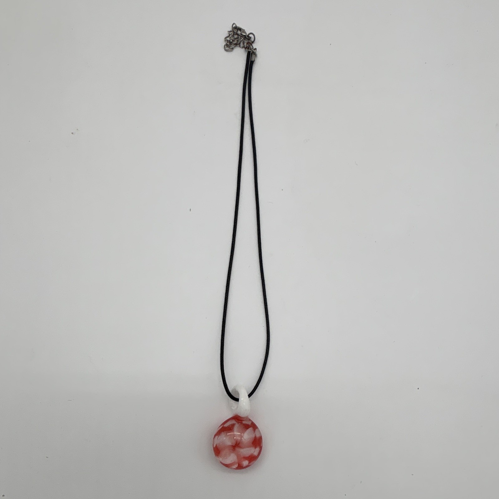 2x Black Cord Pendant Necklaces Round Glass Charm Red/White Adjustable