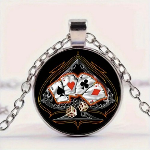 Poker Gambler Round Pendant Necklace Gift For Men And Women